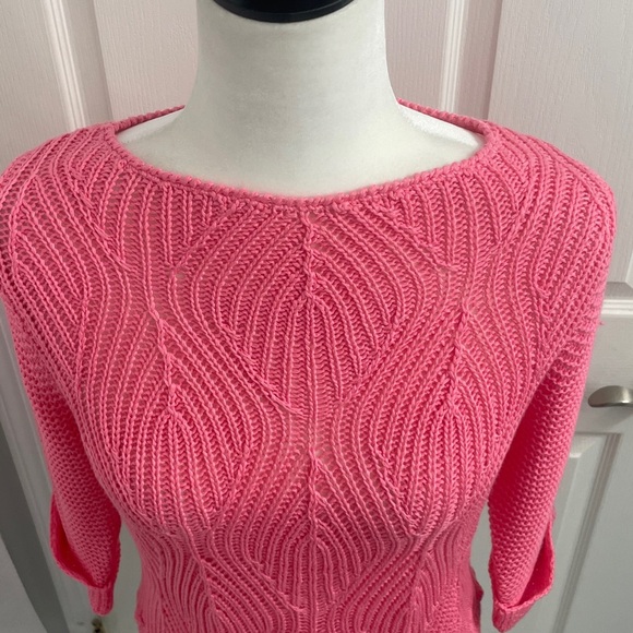 Marbel Pullover Sweater Pink Round Neckline 3/4 Sleeves Chunky Rib Knit Sz XS - Picture 2 of 12
